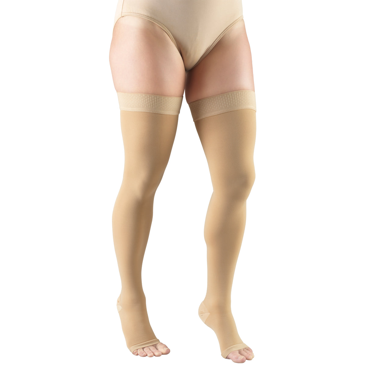 Truform 30-40 mmHg Compression Stockings for Men and Women, Thigh High Length, Dot-Top, Open Toe