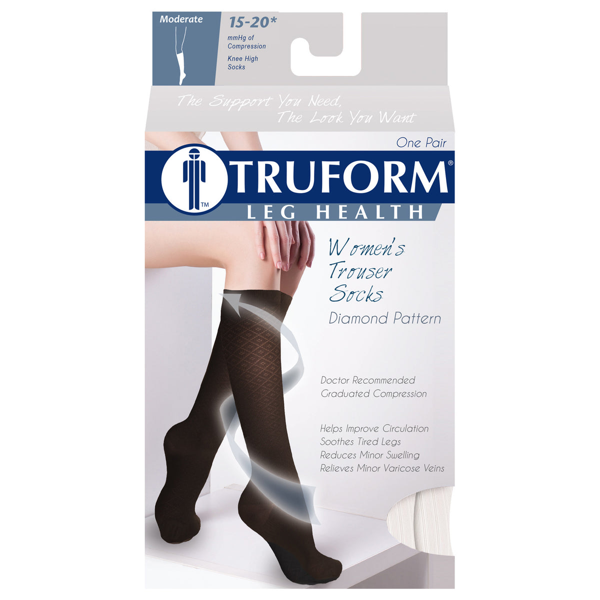 Truform Compression Socks, 15-20 mmHg, Women's Dress Socks, Knee High Over Calf Length