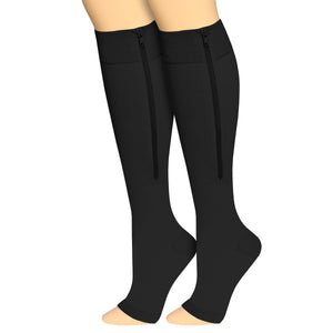 Truform Zipper Compression Stockings, 15-20 mmHg Medical Socks, Women and Men, Knee High, Open Toe