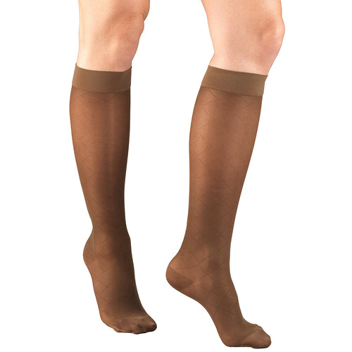 Truform Sheer Compression Stockings, 15-20 mmHg, Women's Knee High Length, Diamond Pattern
