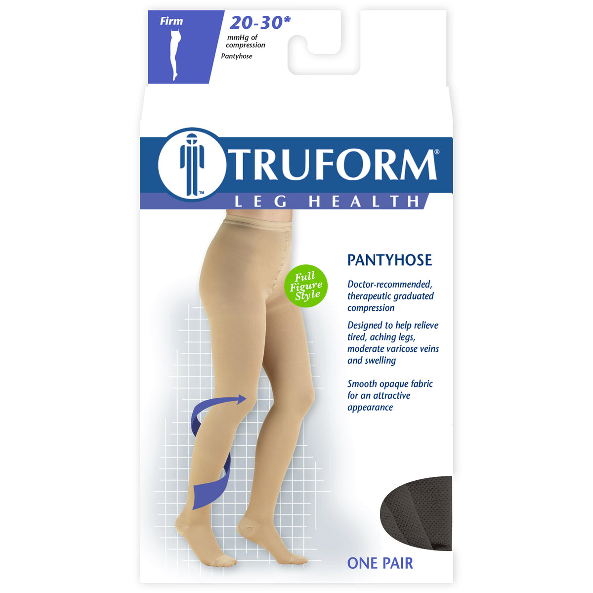 Truform 20-30 mmHg Compression Pantyhose, Plus Size Women's Support Tights Hosiery