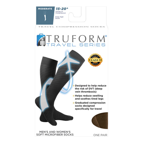 Truform Travel Compression Socks for Men and Women, 15-20 Knee High Over Calf Length