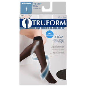 Truform Sheer Compression Stockings, 15-20 mmHg, Women's Knee High Length, Open Toe, 20 Denier