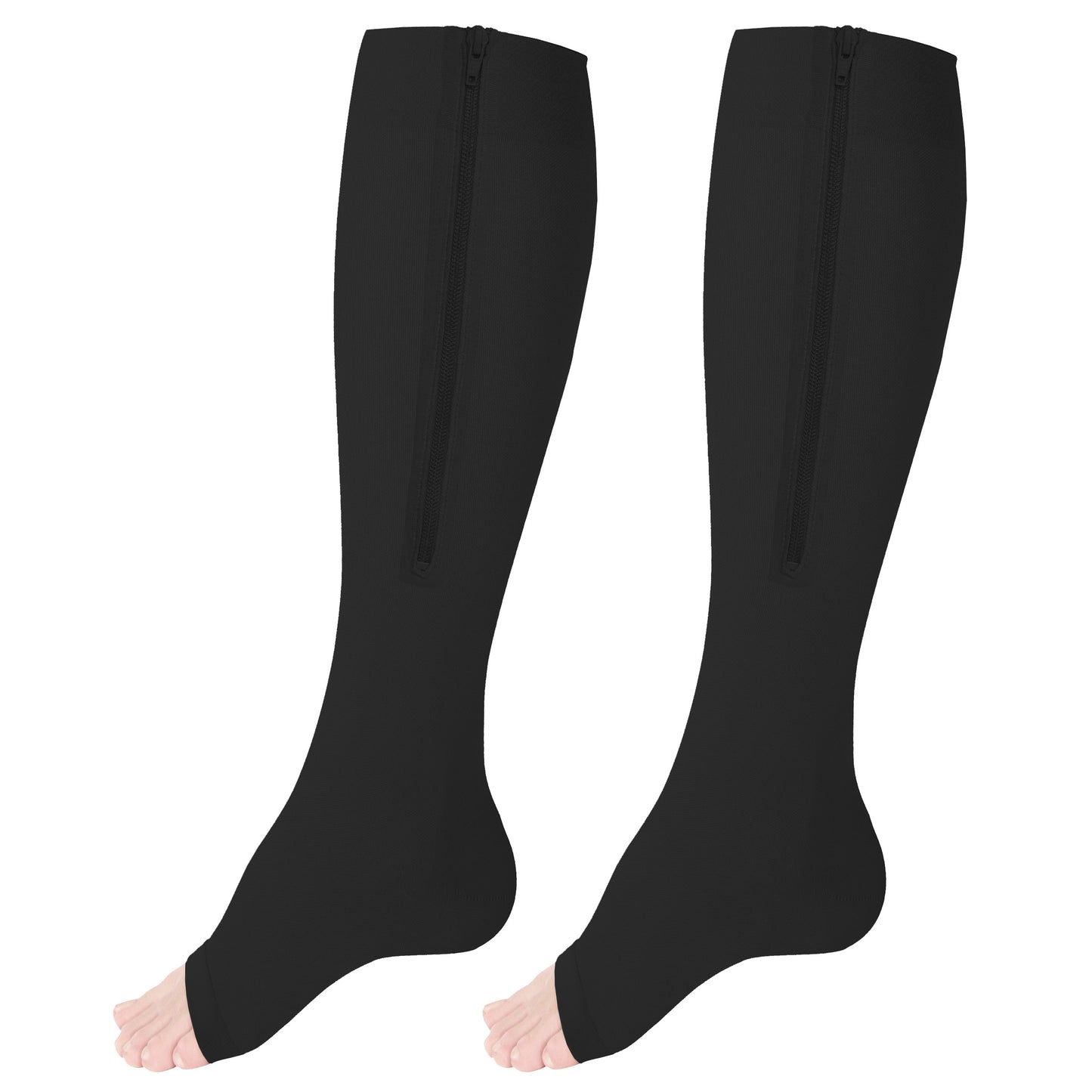Truform Zipper Compression Stockings, 15-20 mmHg Medical Socks, Women and Men, Knee High, Open Toe