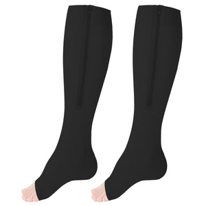 Truform Zipper Compression Stockings, 15-20 mmHg Medical Socks, Women and Men, Knee High, Open Toe