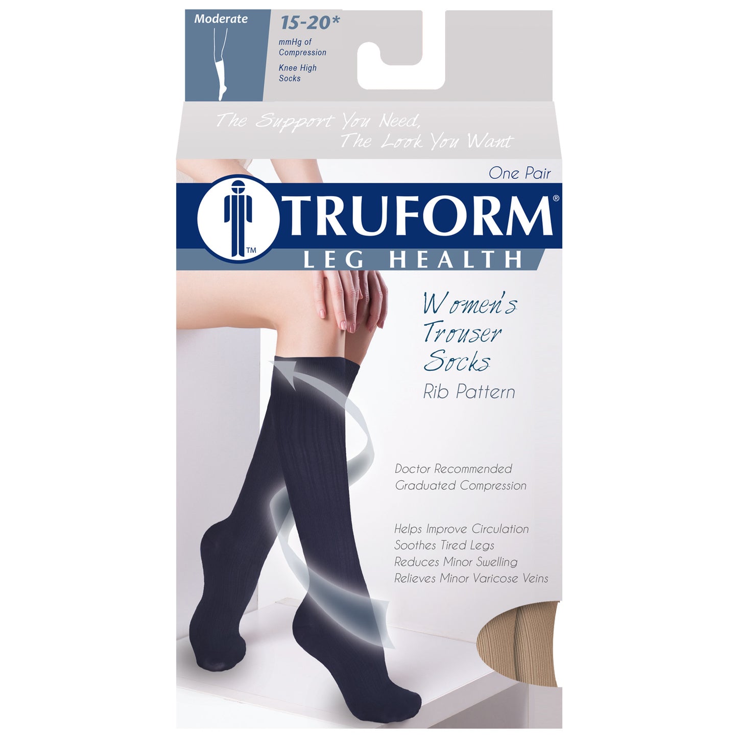 Truform Compression Socks, 15-20 mmHg, Women's Dress Socks, Knee High Over Calf Length