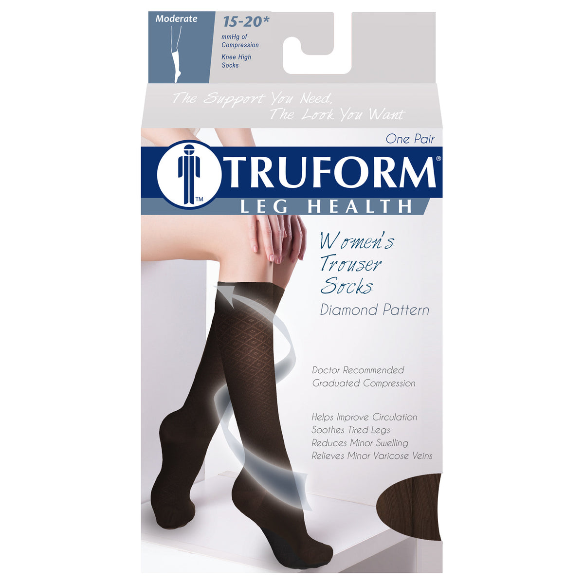 Truform Compression Socks, 15-20 mmHg, Women's Dress Socks, Knee High Over Calf Length