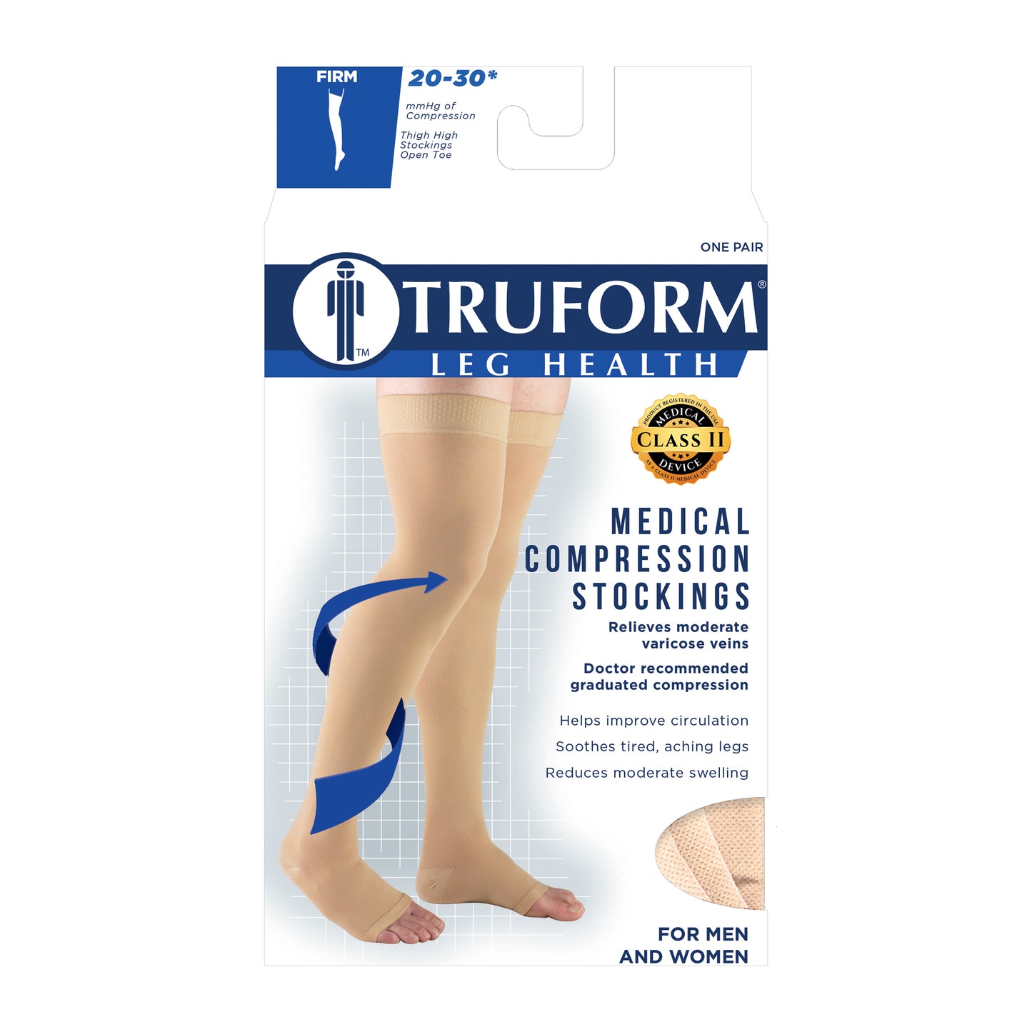 Truform 20-30 mmHg Compression Stockings for Men and Women, Thigh High Length, Dot-Top, Open Toe