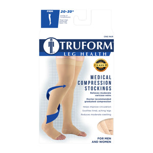 Truform 20-30 mmHg Compression Stockings for Men and Women, Thigh High Length, Dot-Top, Open Toe