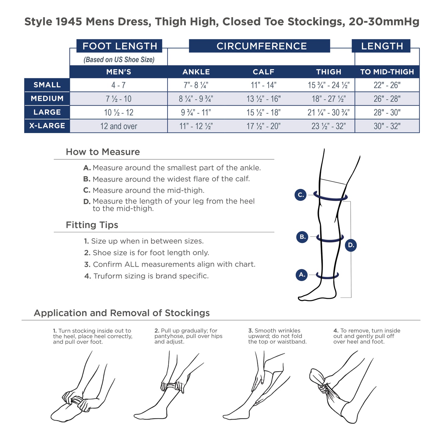 Truform Compression Socks, 20-30 mmHg, Men's Dress Socks, Thigh High Over Knee Length