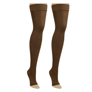 Truform 20-30 mmHg Compression Stockings for Men and Women, Thigh High Length, Dot-Top, Open Toe