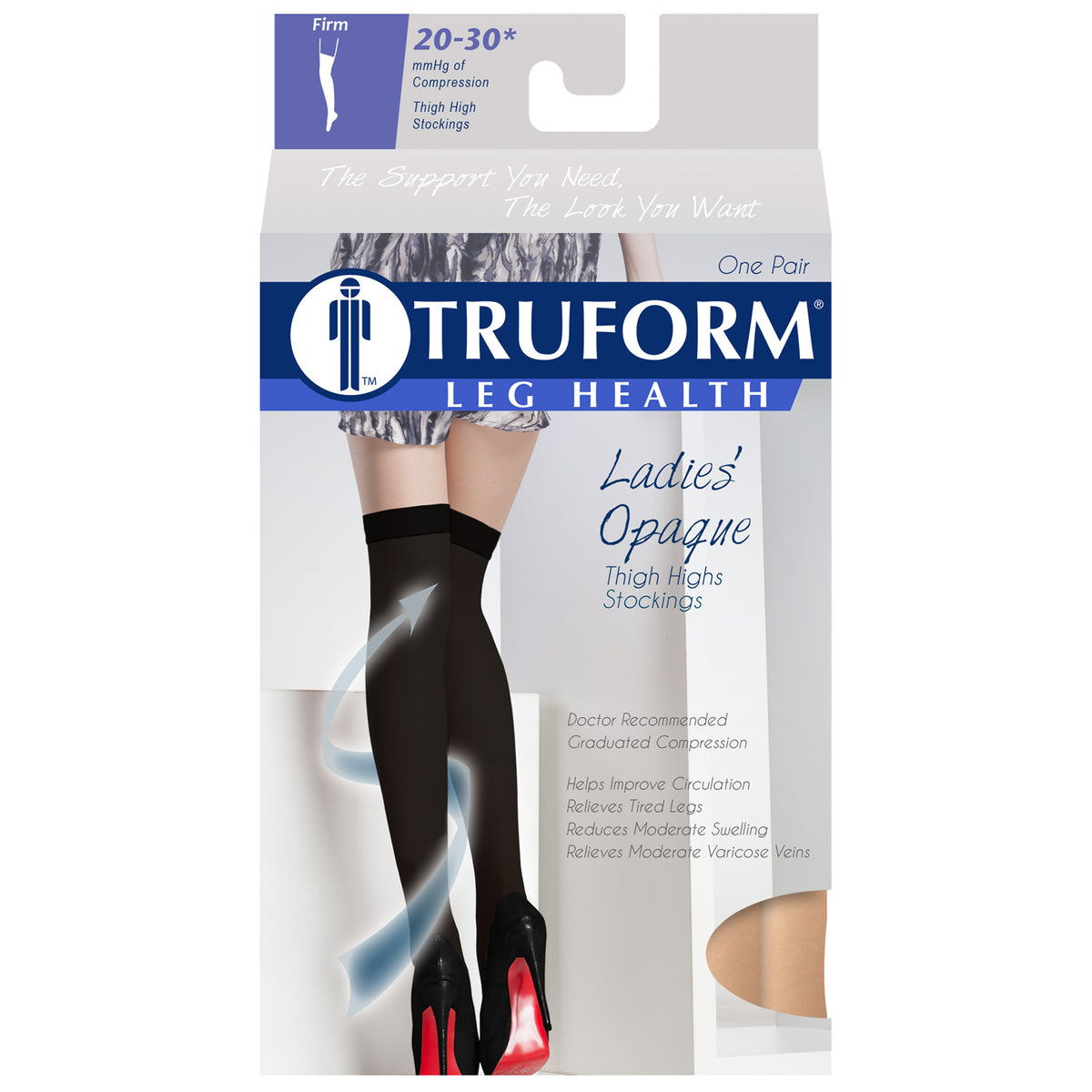 Truform Women's Compression Stockings, 20-30 mmHg, Thigh High Length, Closed Toe, Opaque
