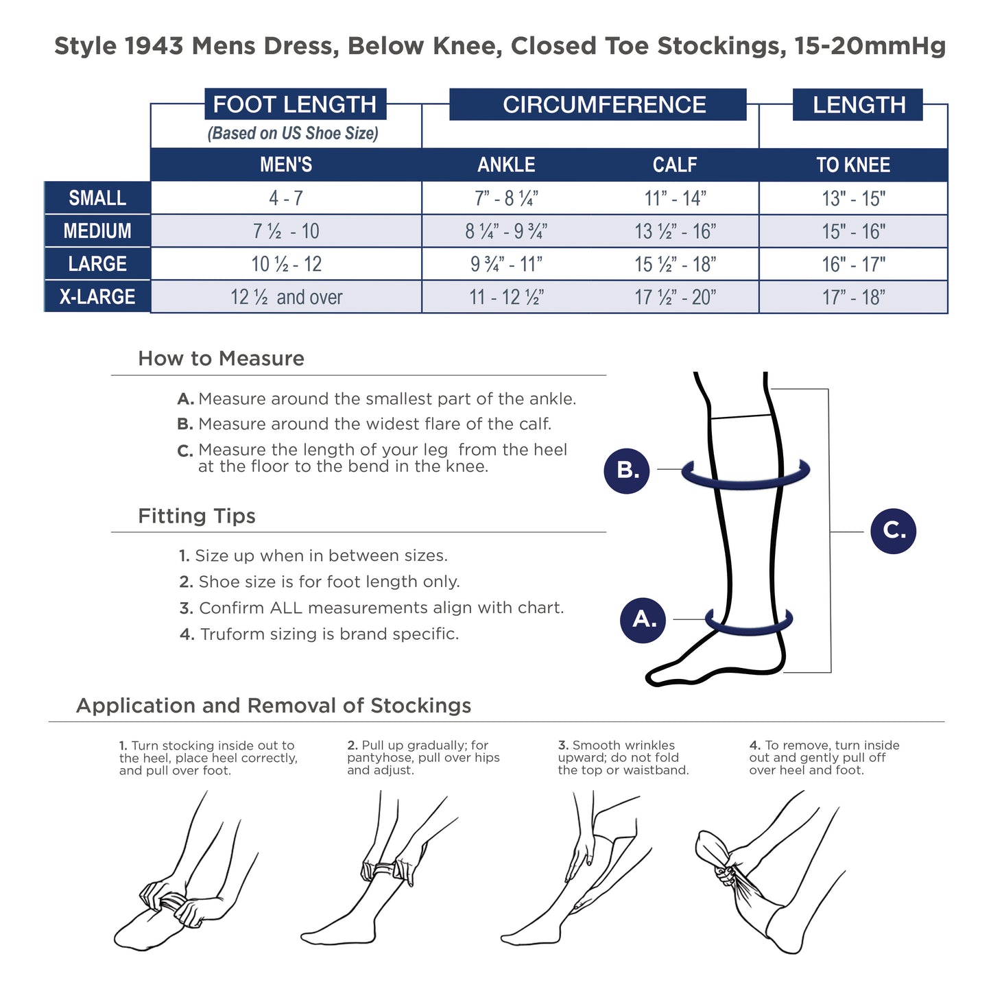 Truform Compression Socks, 15-20 mmHg, Men's Dress Socks, Knee High Over Calf Length