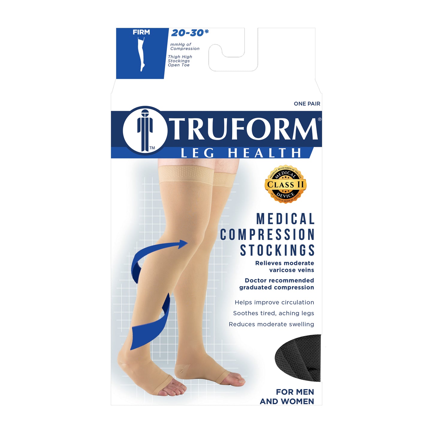 Truform 20-30 mmHg Compression Stockings for Men and Women, Thigh High Length, Dot-Top, Open Toe