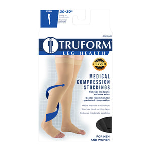 Truform 20-30 mmHg Compression Stockings for Men and Women, Thigh High Length, Dot-Top, Open Toe