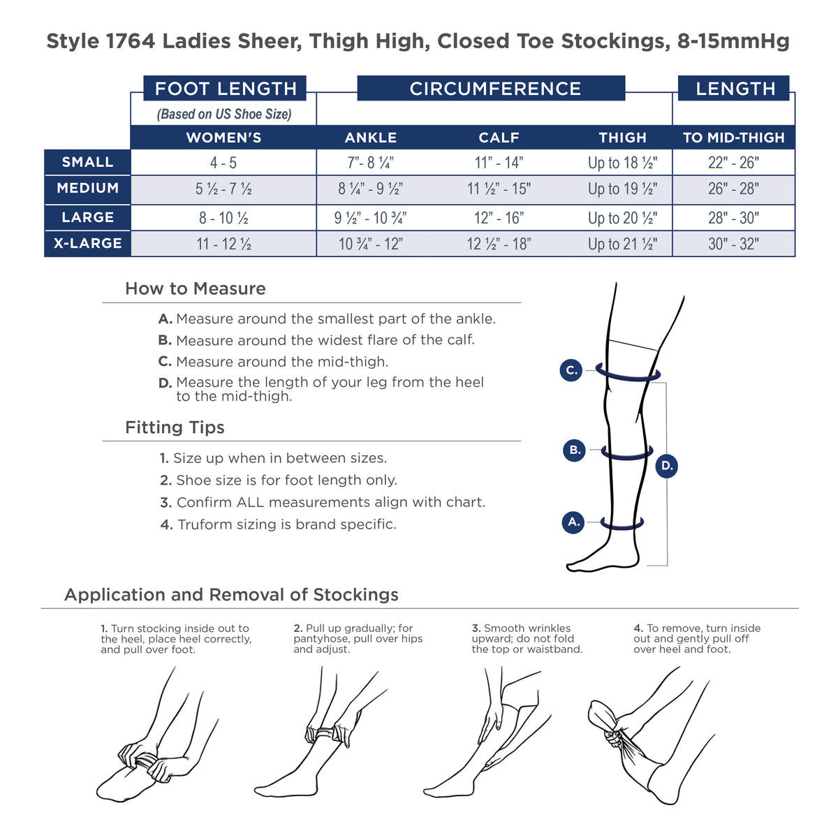 Truform Sheer Compression Stockings, 8-15 mmHg, Women's Thigh High Length, 20 Denier