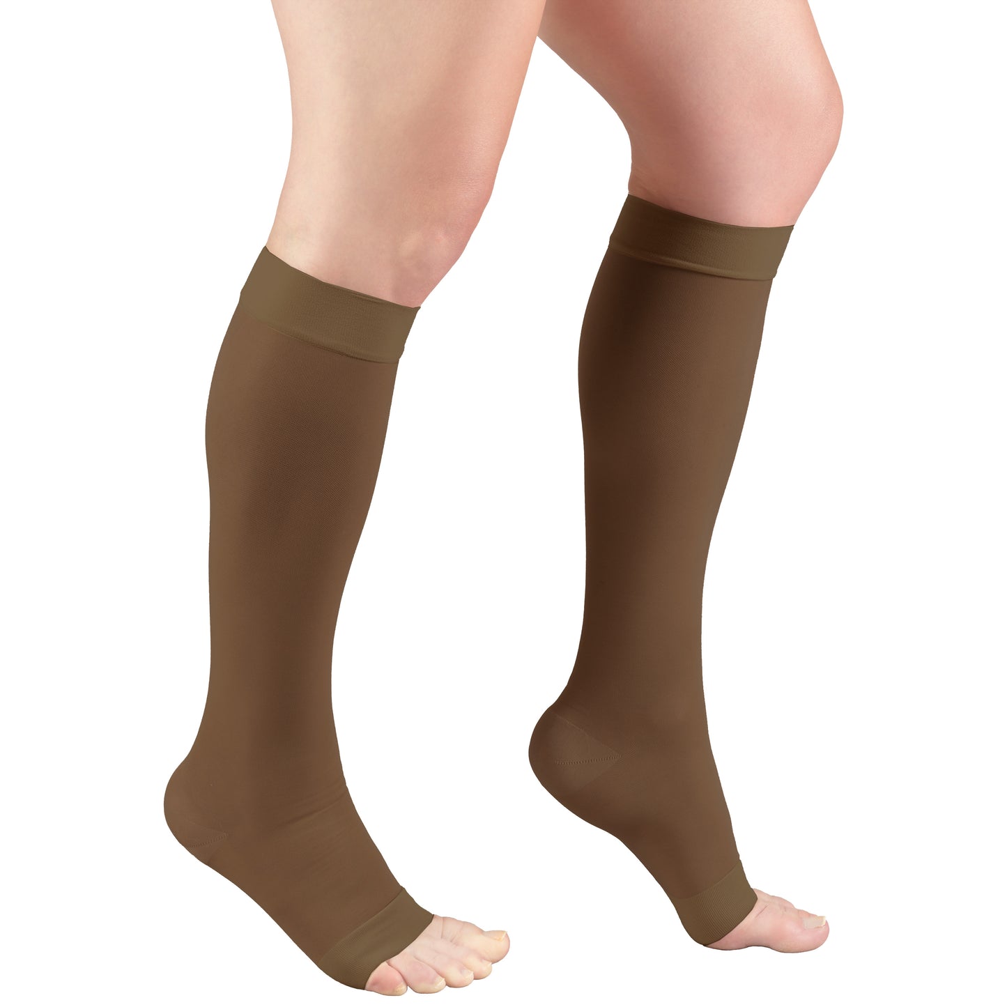 Truform Sheer Compression Stockings, 15-20 mmHg, Women's Knee High Length, Open Toe, 20 Denier