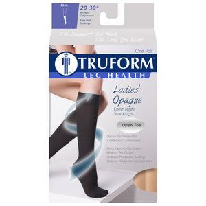 Truform Women's Compression Stockings, 20-30 mmHg, Knee High Length, Open Toe, Opaque