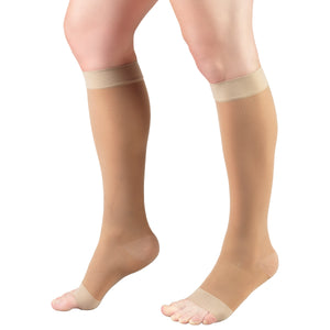 Truform Sheer Compression Stockings, 15-20 mmHg, Women's Knee High Length, Open Toe, 20 Denier