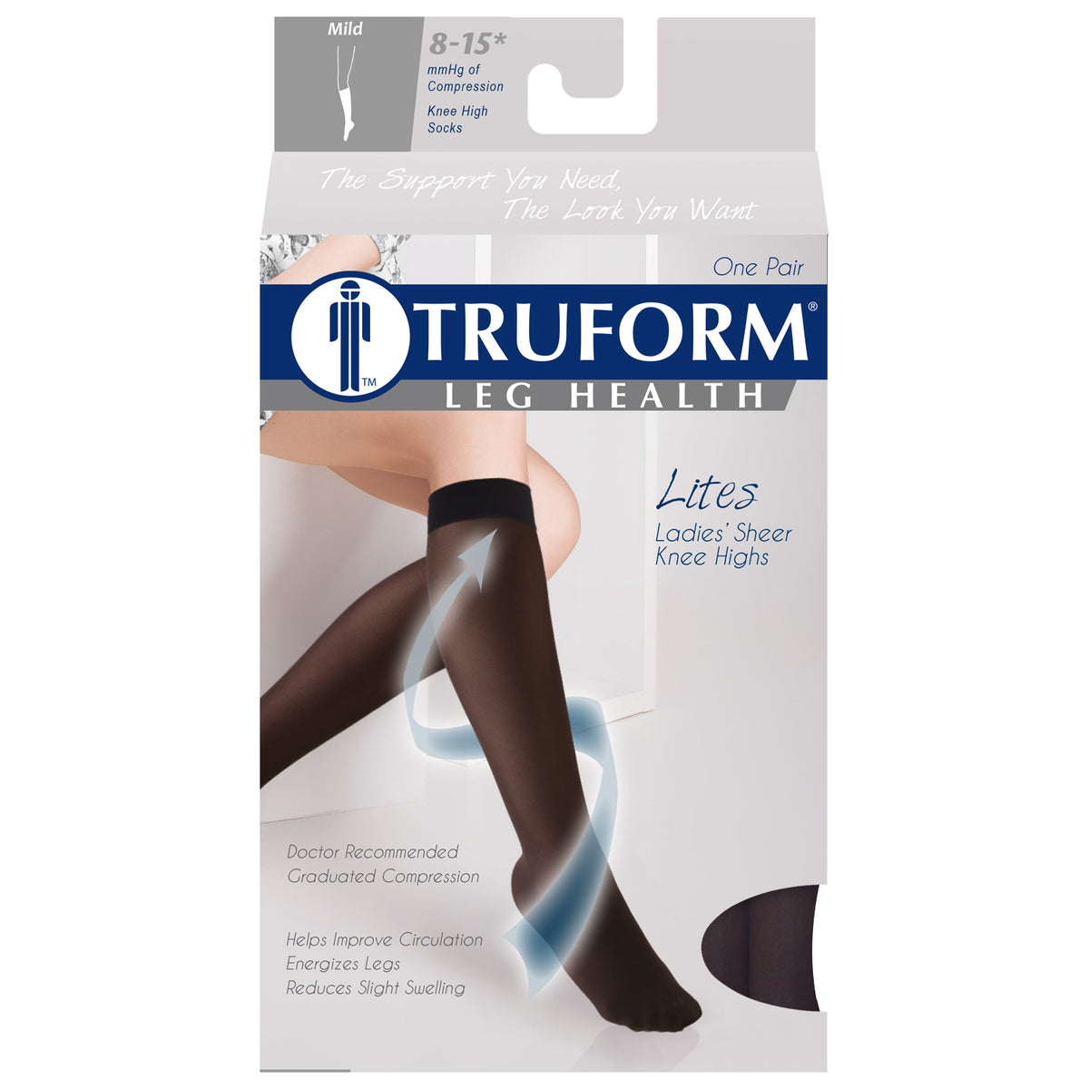 Truform Sheer Compression Stockings, 8-15 mmHg, Women's Knee High Length, 20 Denier