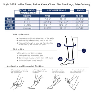 Truform Sheer Compression Stockings, 30-40 mmHg, Women's Knee High Length, 30 Denier