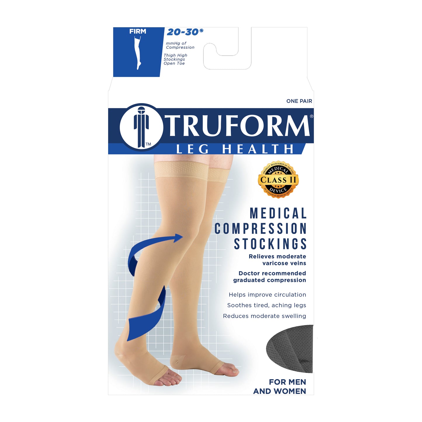 Truform 20-30 mmHg Compression Stockings for Men and Women, Thigh High Length, Dot-Top, Open Toe