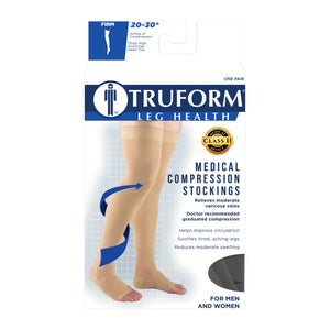 Truform 20-30 mmHg Compression Stockings for Men and Women, Thigh High Length, Dot-Top, Open Toe