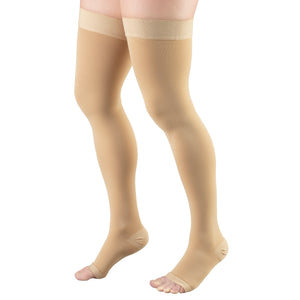 Truform 15-20 mmHg Compression Stockings for Men and Women, Thigh High Length, Dot Top, Open Toe