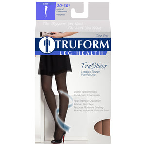 Truform Sheer Compression Pantyhose, 20-30 mmHg, Women's Shaping Tights, 20 Denier