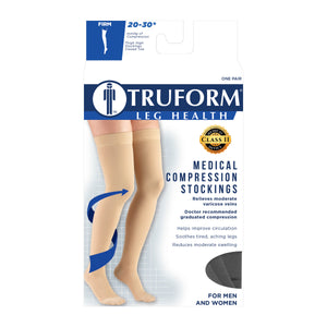 Truform 20-30 mmHg Compression Stockings for Men and Women, Thigh High Length, Dot Top, Closed Toe