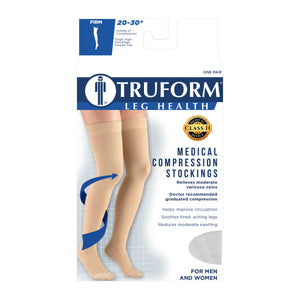 Truform 20-30 mmHg Compression Stockings for Men and Women, Thigh High Length, Dot Top, Closed Toe