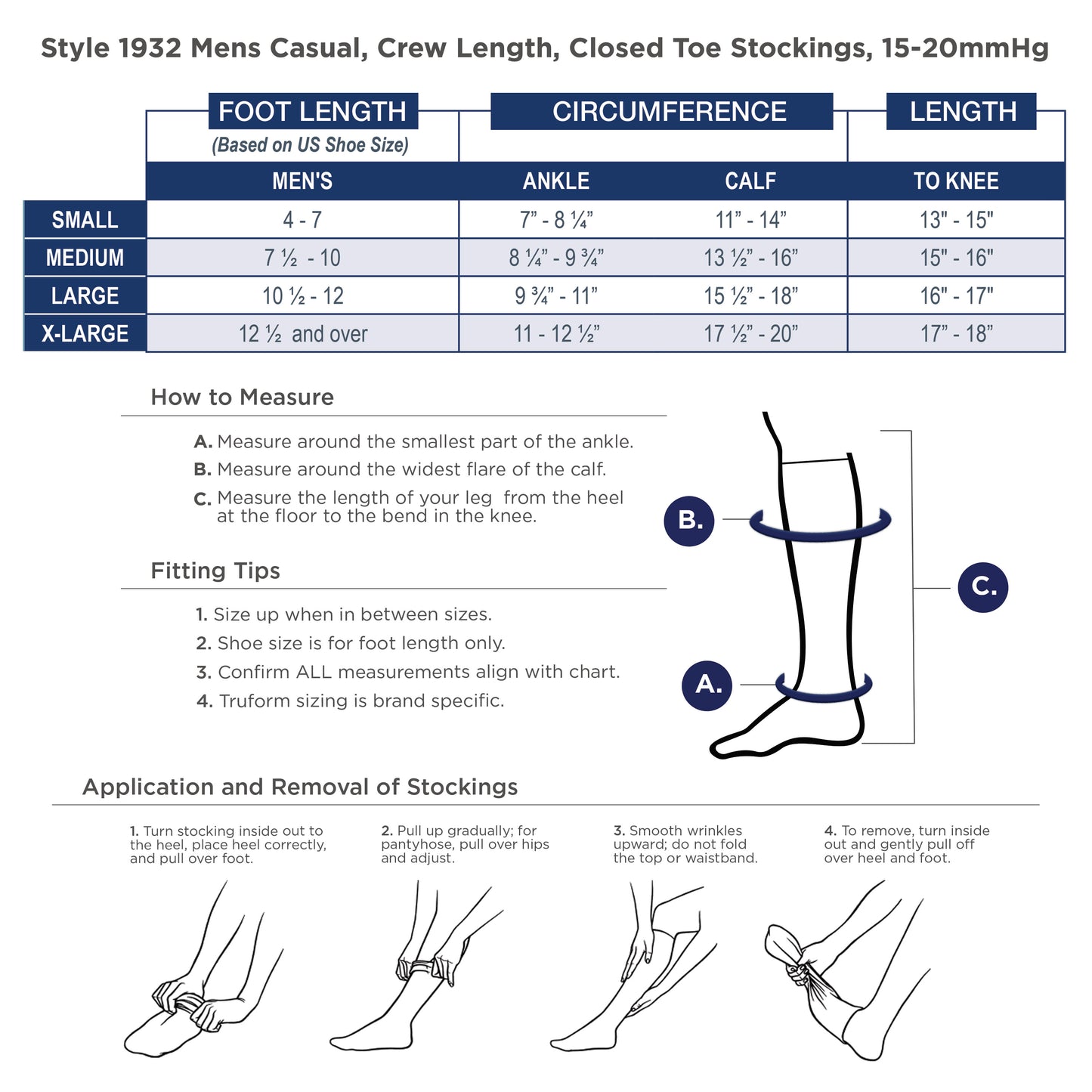 Truform Mid Calf Compression Socks for Men, 15-20 mmHg Medical Support, Crew Length