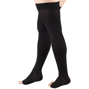 Truform 20-30 mmHg Compression Stockings for Men and Women, Thigh High Length, Dot-Top, Open Toe