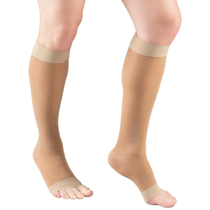 Truform Sheer Compression Stockings, 15-20 mmHg, Women's Knee High Length, Open Toe, 20 Denier
