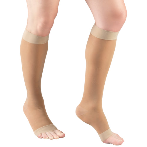Truform Sheer Compression Stockings, 15-20 mmHg, Women's Knee High Length, Open Toe, 20 Denier