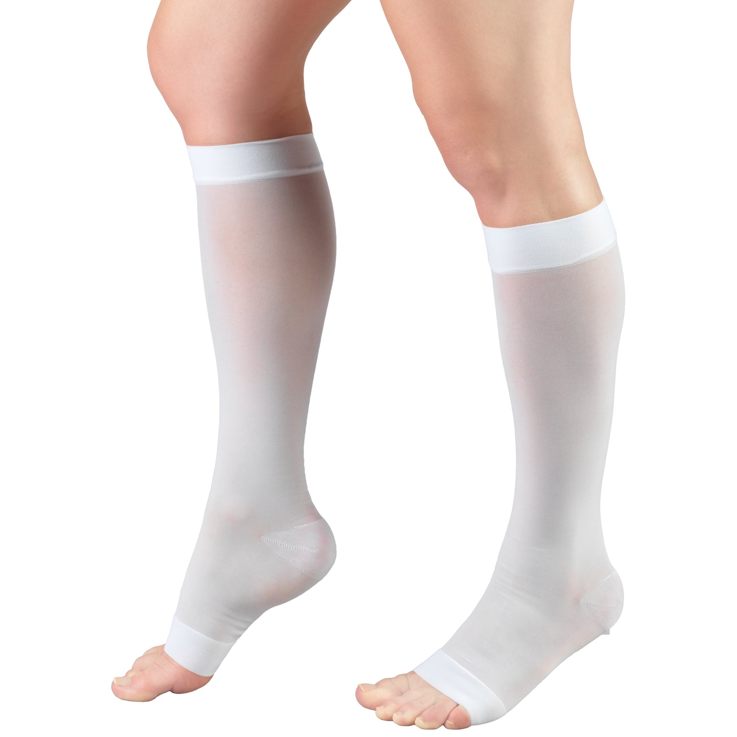 Truform Sheer Compression Stockings, 15-20 mmHg, Women's Knee High Length, Open Toe, 20 Denier