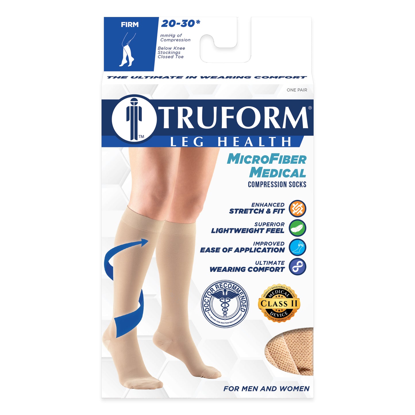 Truform 20-30 mmHg Compression Stockings for Men and Women, Knee High Length, Closed Toe