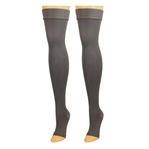 Truform 20-30 mmHg Compression Stockings for Men and Women, Thigh High Length, Dot-Top, Open Toe
