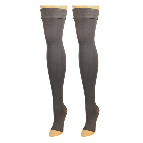 Truform 20-30 mmHg Compression Stockings for Men and Women, Thigh High Length, Dot-Top, Open Toe