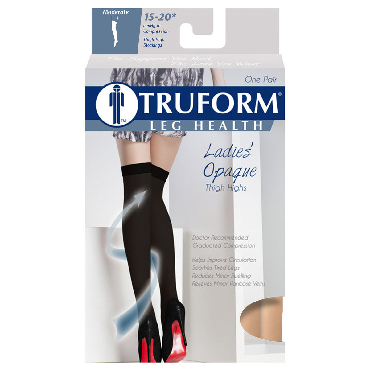 Truform Women's Compression Stockings, 15-20 mmHg, Thigh High Length, Closed Toe, Opaque