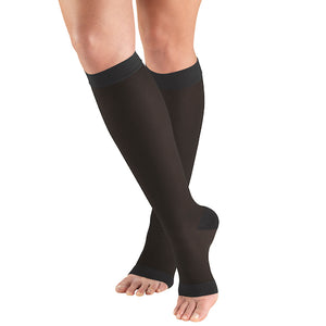 Truform Sheer Compression Stockings, 15-20 mmHg, Women's Knee High Length, Open Toe, 20 Denier