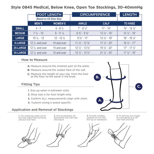 Truform 30-40 mmHg Compression Stockings for Men and Women, Knee High Length, Open Toe