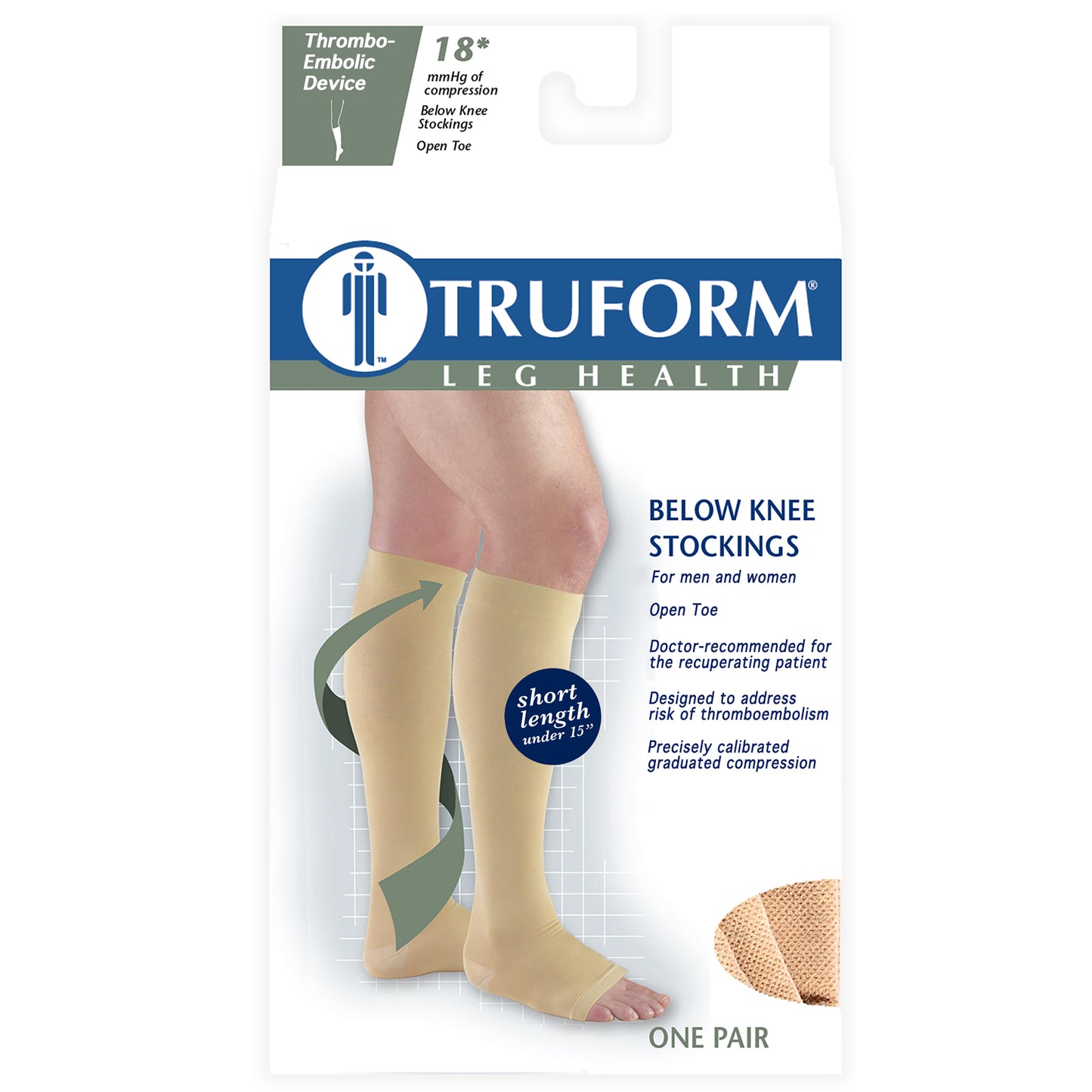 Truform Surgical Stockings, 18 mmHg Compression for Men and Women, Knee High Length, Open Toe