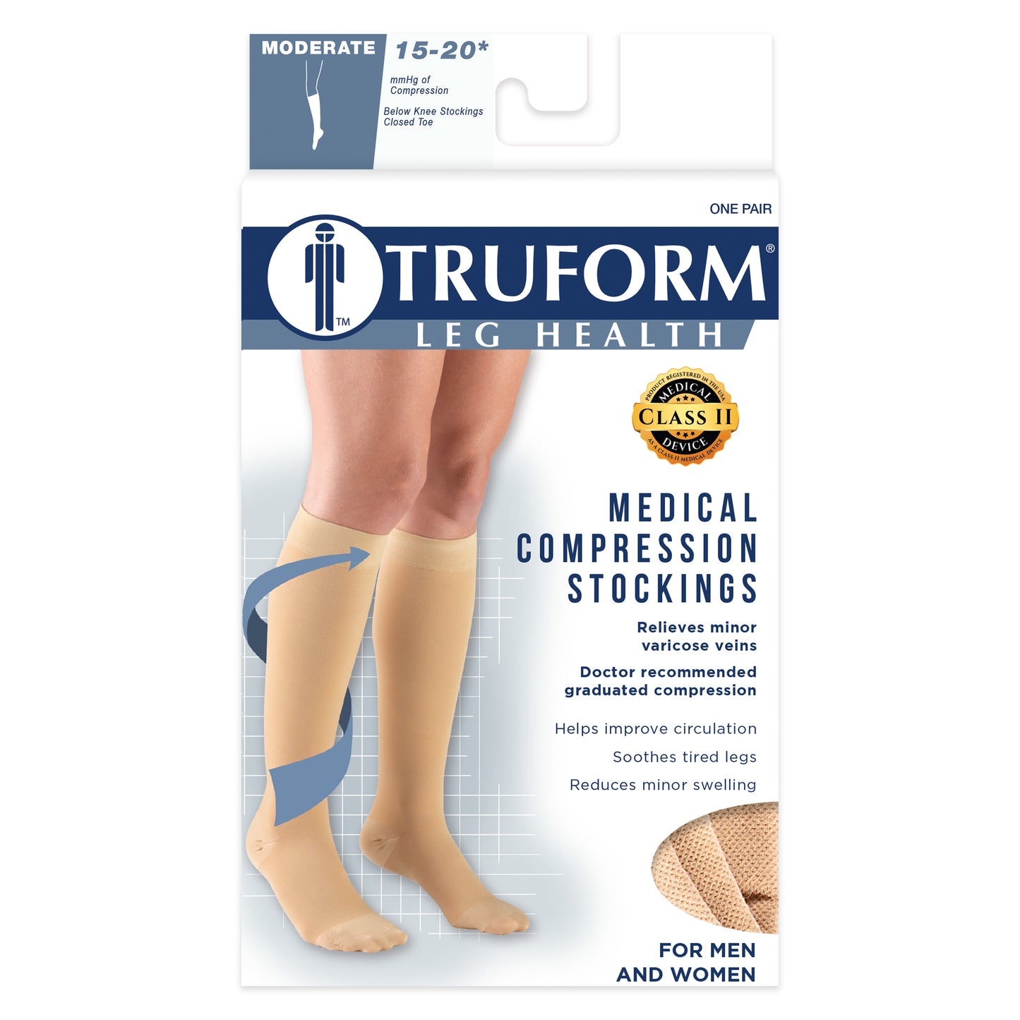 Truform 15-20 mmHg Compression Stockings for Men and Women, Knee High Length, Closed Toe