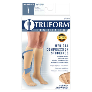 Truform 15-20 mmHg Compression Stockings for Men and Women, Knee High Length, Closed Toe
