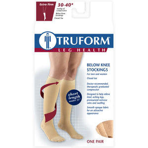 Truform 30-40 mmHg Compression Stockings for Men and Women, Knee High Length, Closed Toe