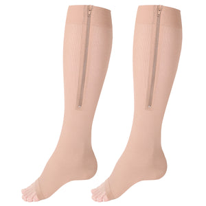Truform Zipper Compression Stockings, 15-20 mmHg Medical Socks, Women and Men, Knee High, Open Toe