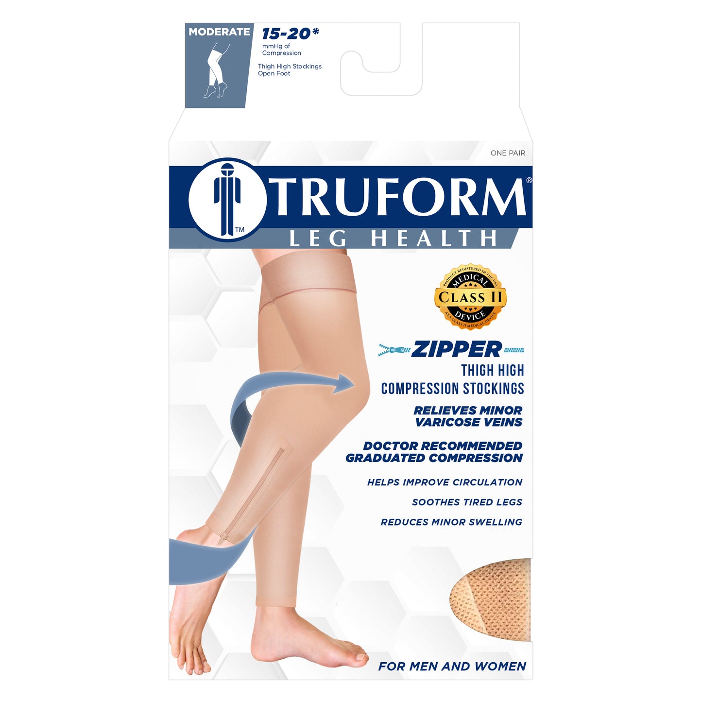 Truform Zipper Compression Stockings, 15-20 mmHg, Medical Thigh Length Leg Sleeve for Women and Men, Footless