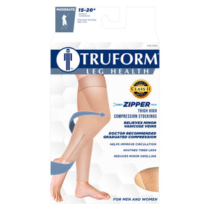 Truform Zipper Compression Stockings, 15-20 mmHg, Medical Thigh Length Leg Sleeve for Women and Men, Footless