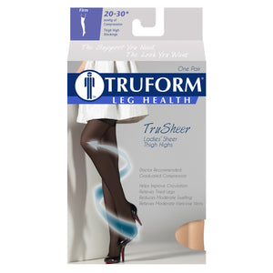 Truform Sheer Compression Stockings, 20-30 mmHg, Women's Thigh High Length, 30 Denier